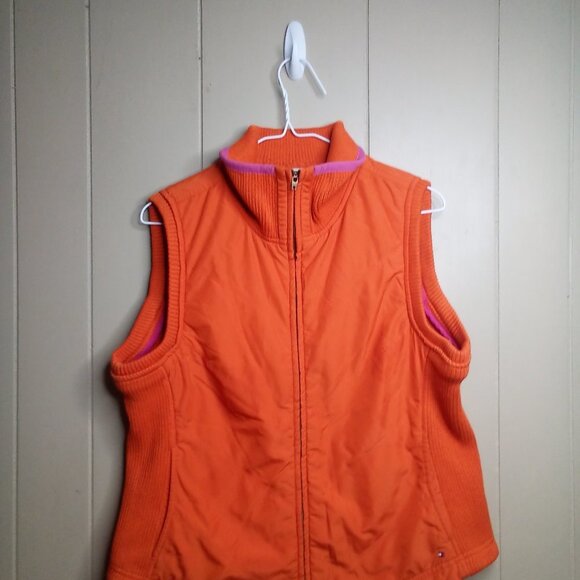 Tommy Hilfiger Vest Jacket L Full Zip Orange Pink - Picture 12 of 13